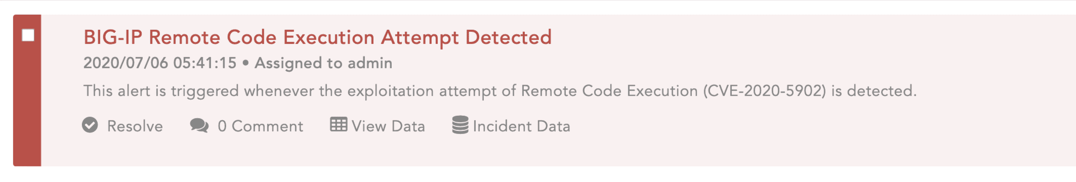 Remote code execution attempt detected alert