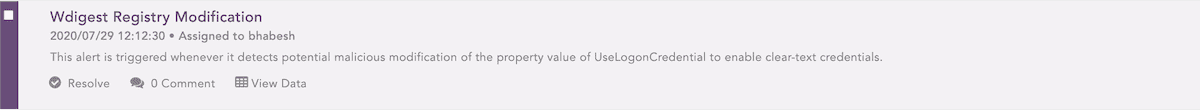 LogPoint SIEM Alert Wdigest Registry Modification UseLogonCredential