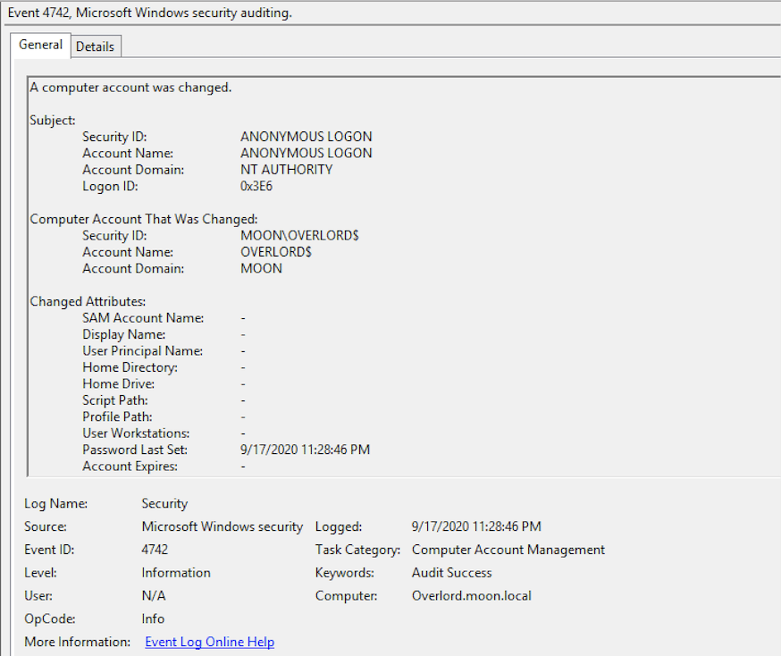 Event 4742 in Microsoft security audit