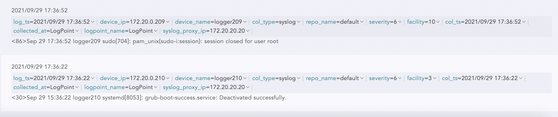 logger209 is on CET whereas logger210 uses UTC