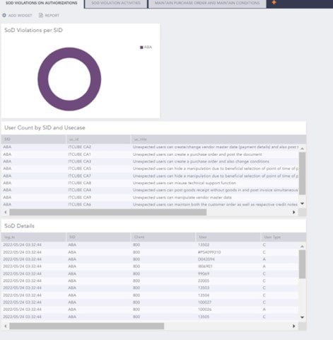 List of SoD Violations in an SAP System and List of Users with corresponding roles leading to SoD Violations