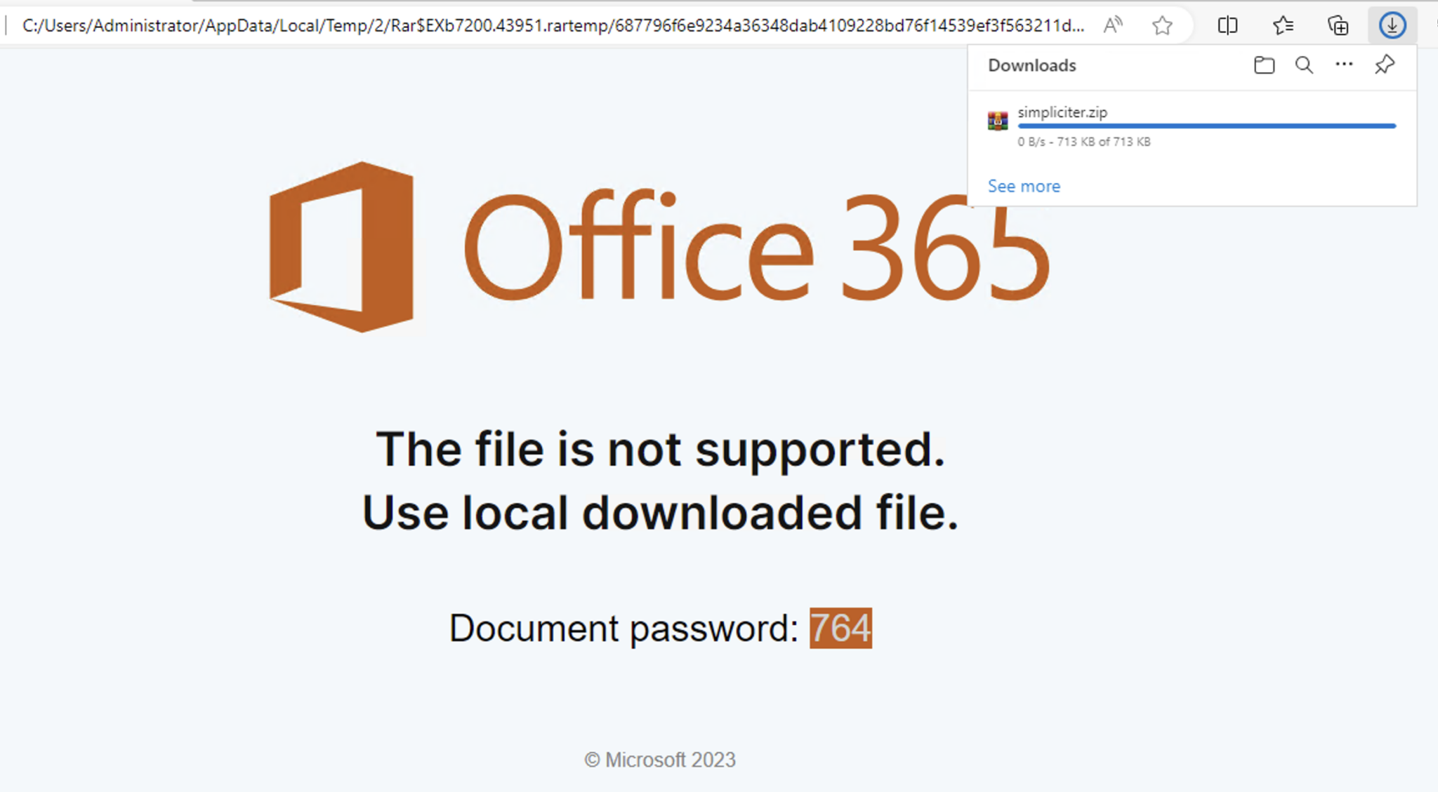 Payload Masquerading as legitimate Office365 page.